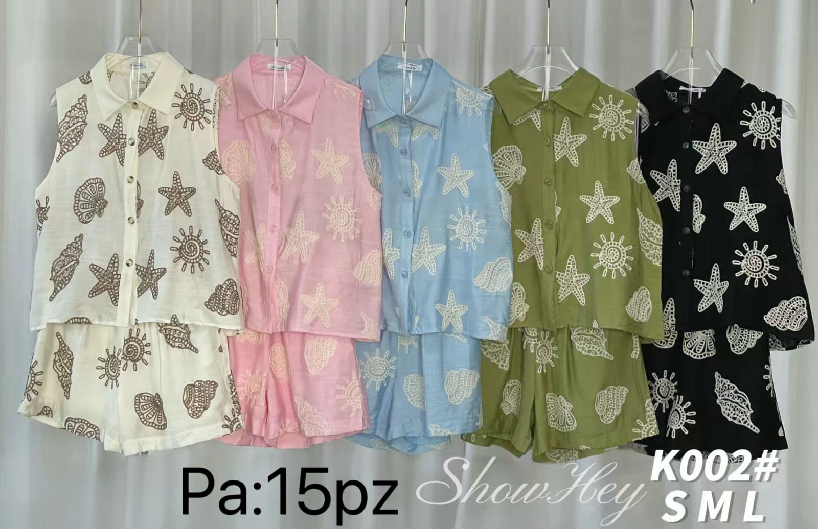 Conjunto sin mangas y shorts con estampado marino-K002
