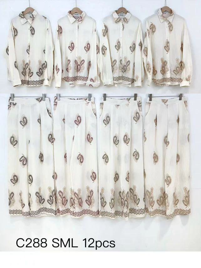 Conjunto de camisa y pantalón estampado-C288
