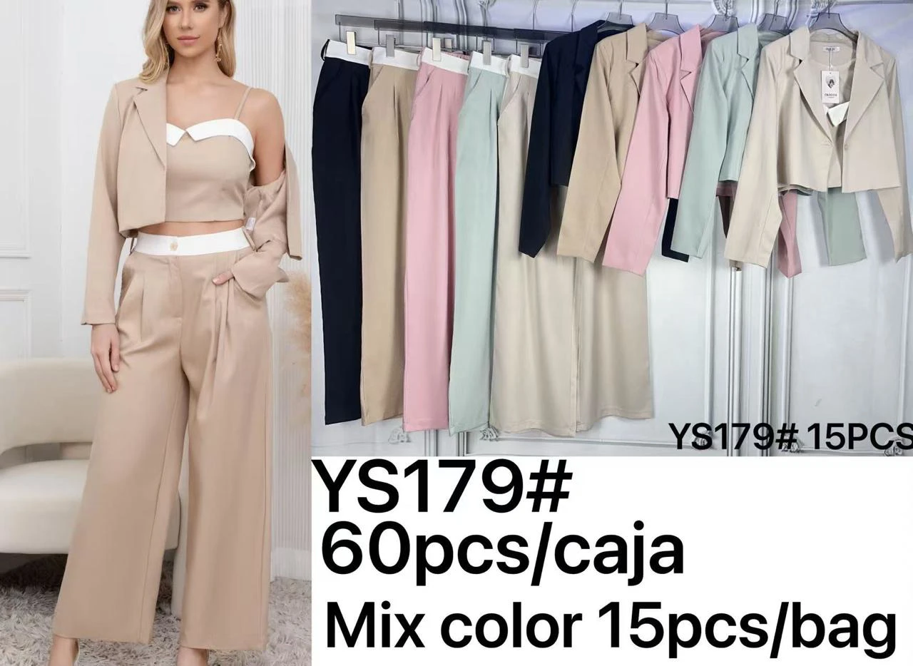 Conjunto crop top con blazer y pantalones palazzo-YS179