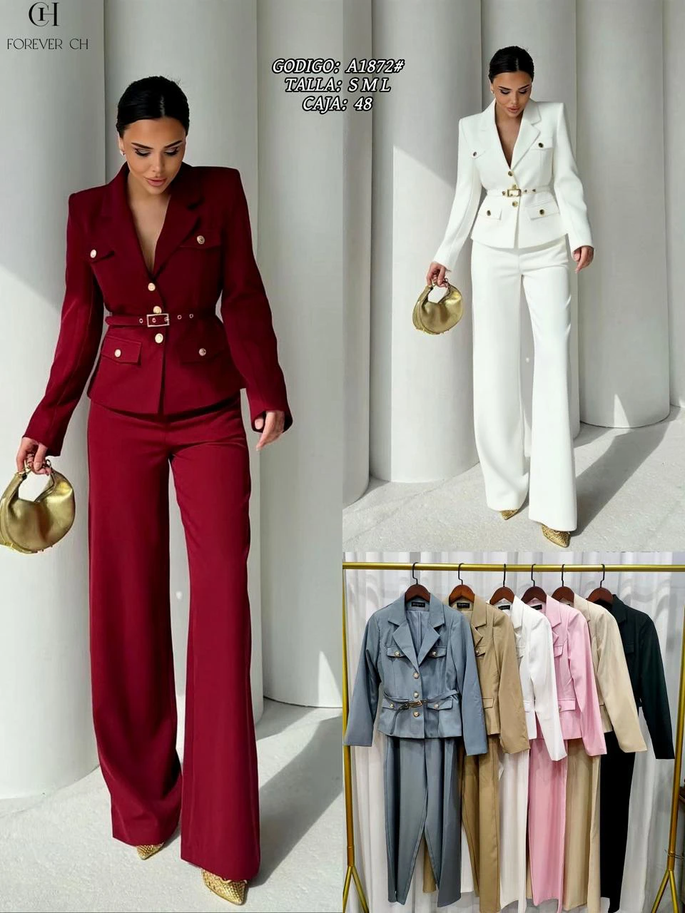 Conjunto elegante de blazer y pantalón-A1872