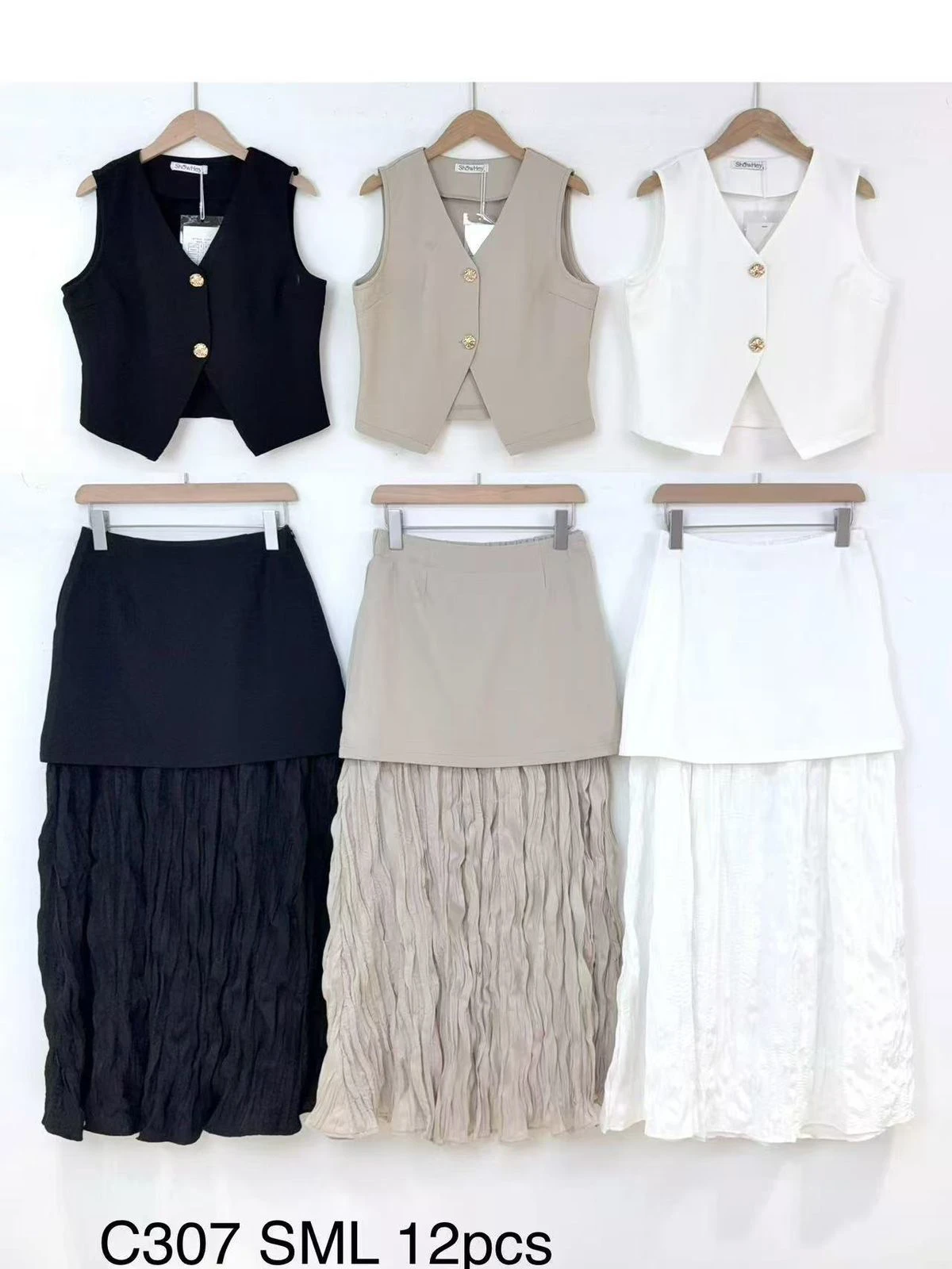 Conjunto chaleco y falda plisada-C307