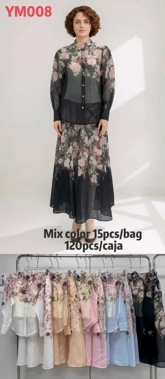 Conjunto de Blusa y Falda Estampado Floral-YM008
