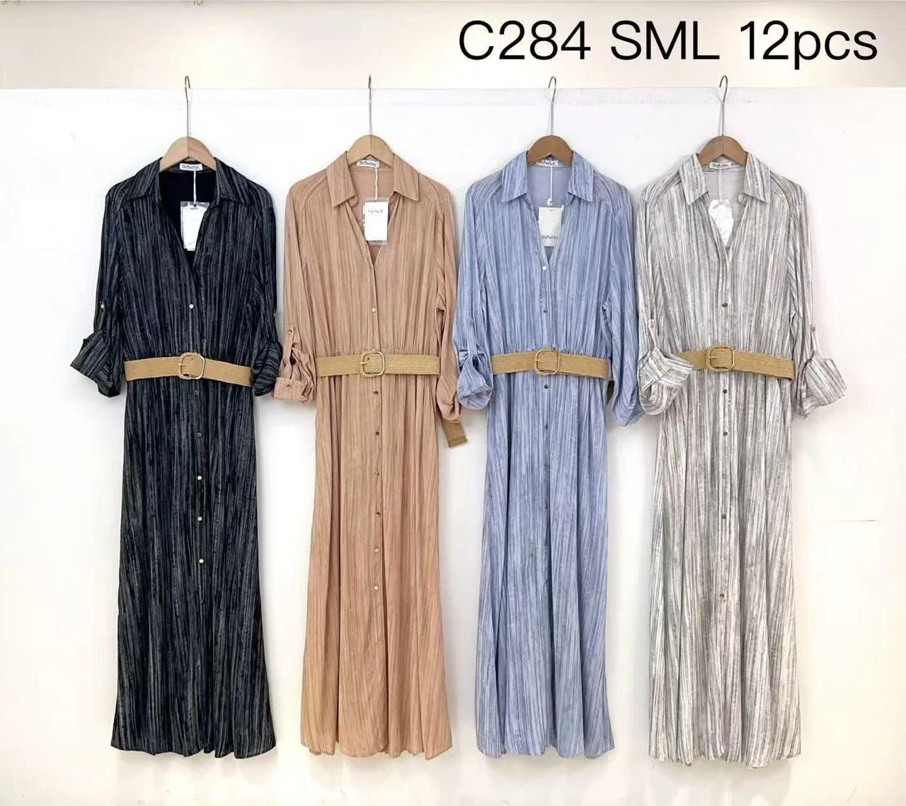 Vestido camisero con cinturón-C284
