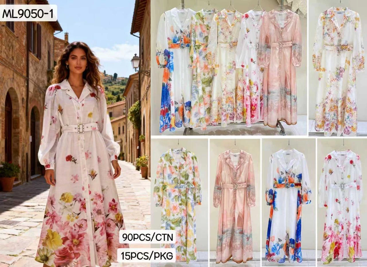 Vestido camisero floral largo-ML9050-1