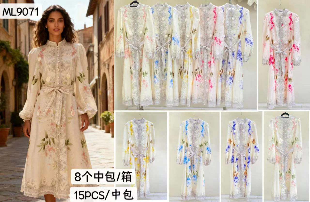 Vestido floral de manga larga con cuello alto-ML9071