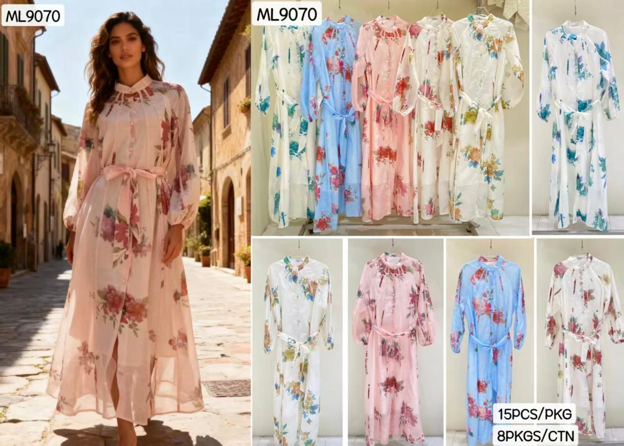 Vestido largo floral con cuello camisero-ML9070