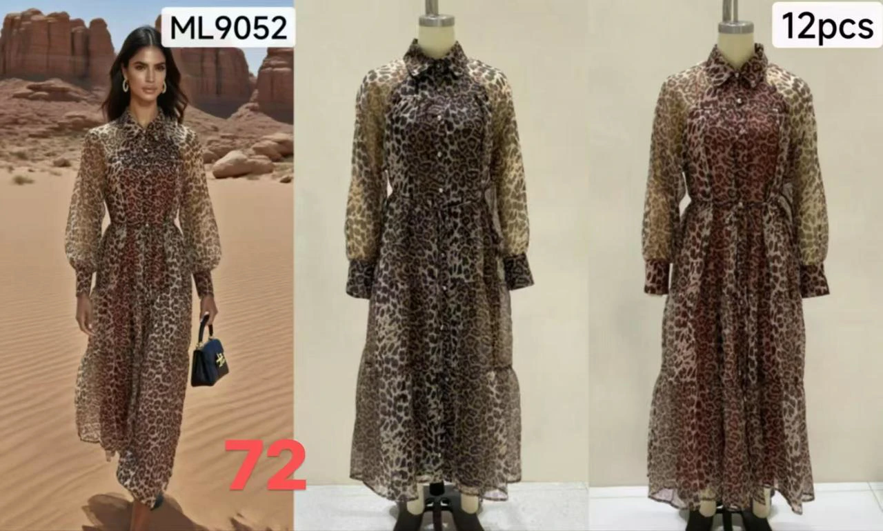 Vestido largo tipo camisero con estampado animal-ML9052