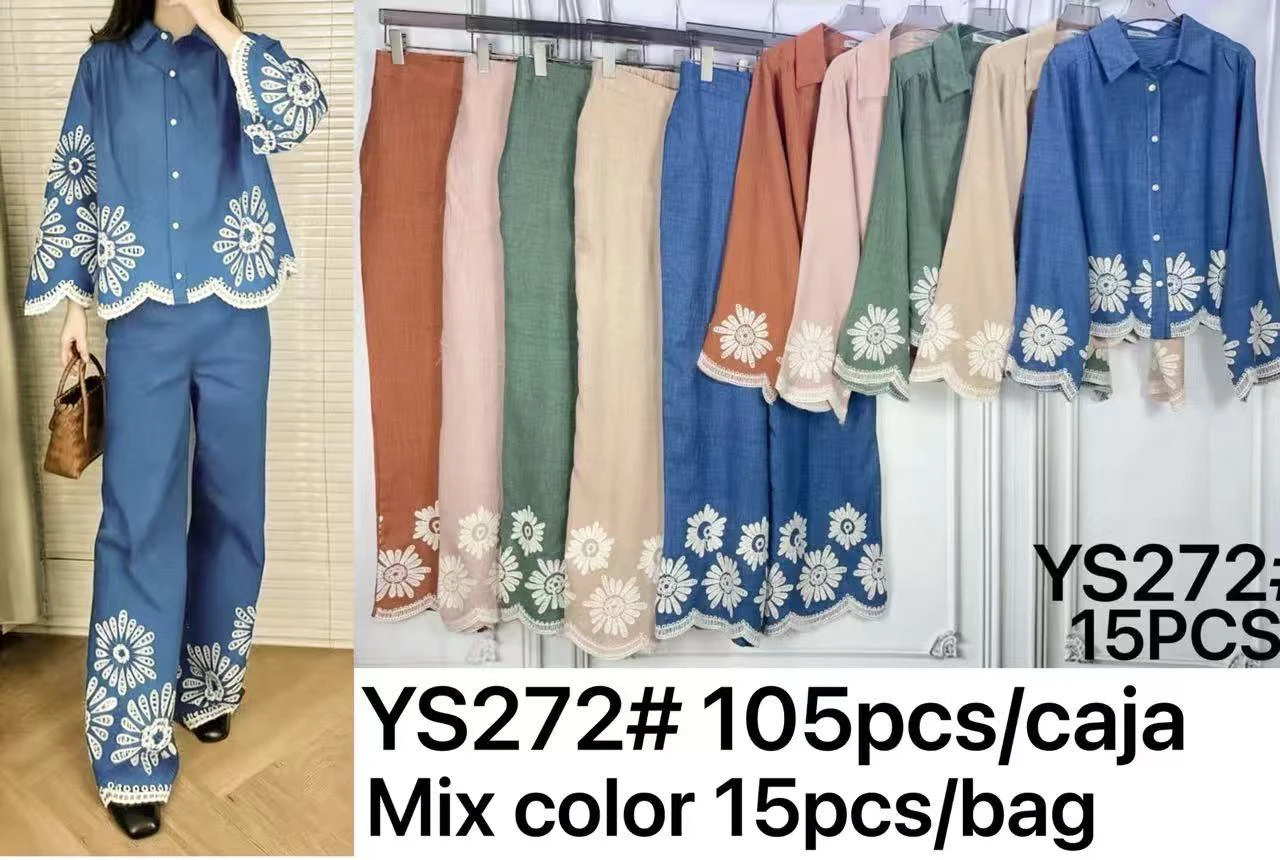 Conjunto de blusa y pantalón con estampado floral-YS272