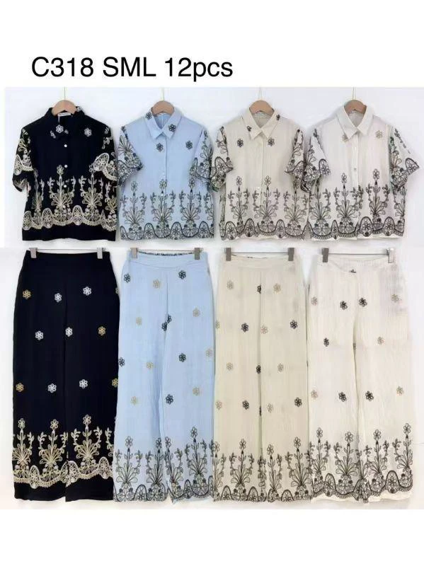 Conjunto de camisa y pantalón bordados-C318
