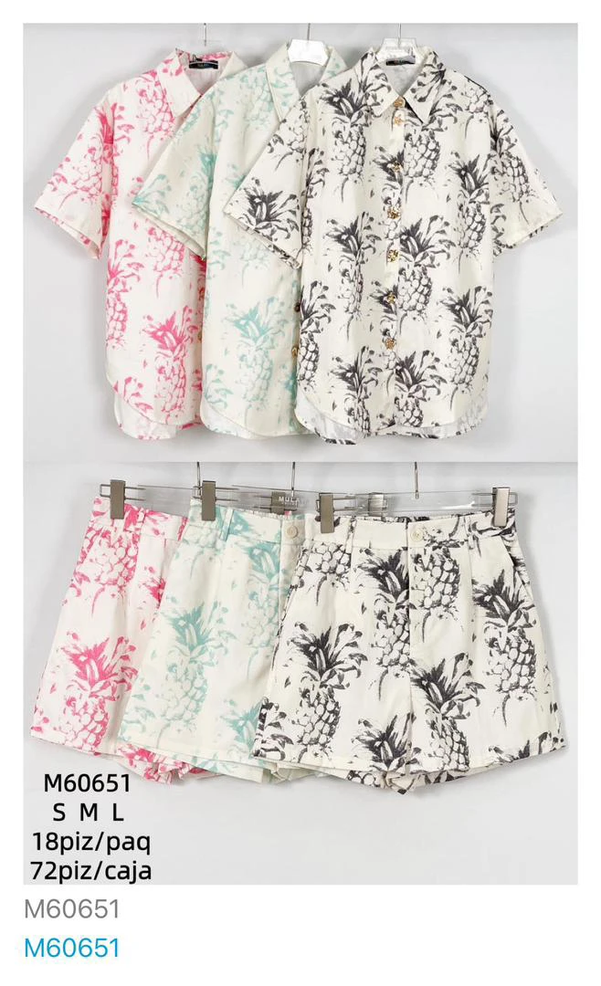 Conjunto de camisa y shorts con estampado de piñas-M60651