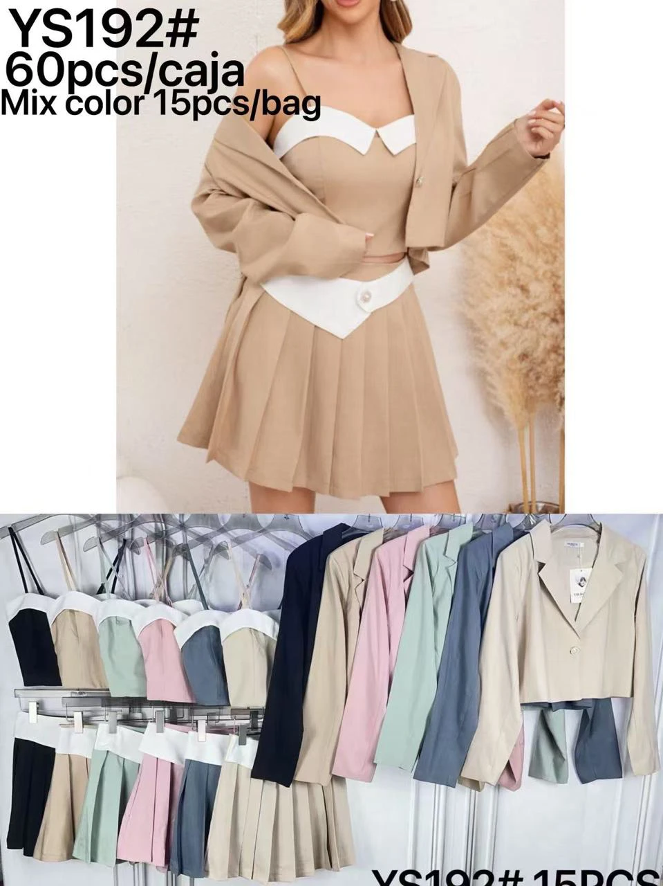 Conjunto de falda y top con blazer corto-YS192