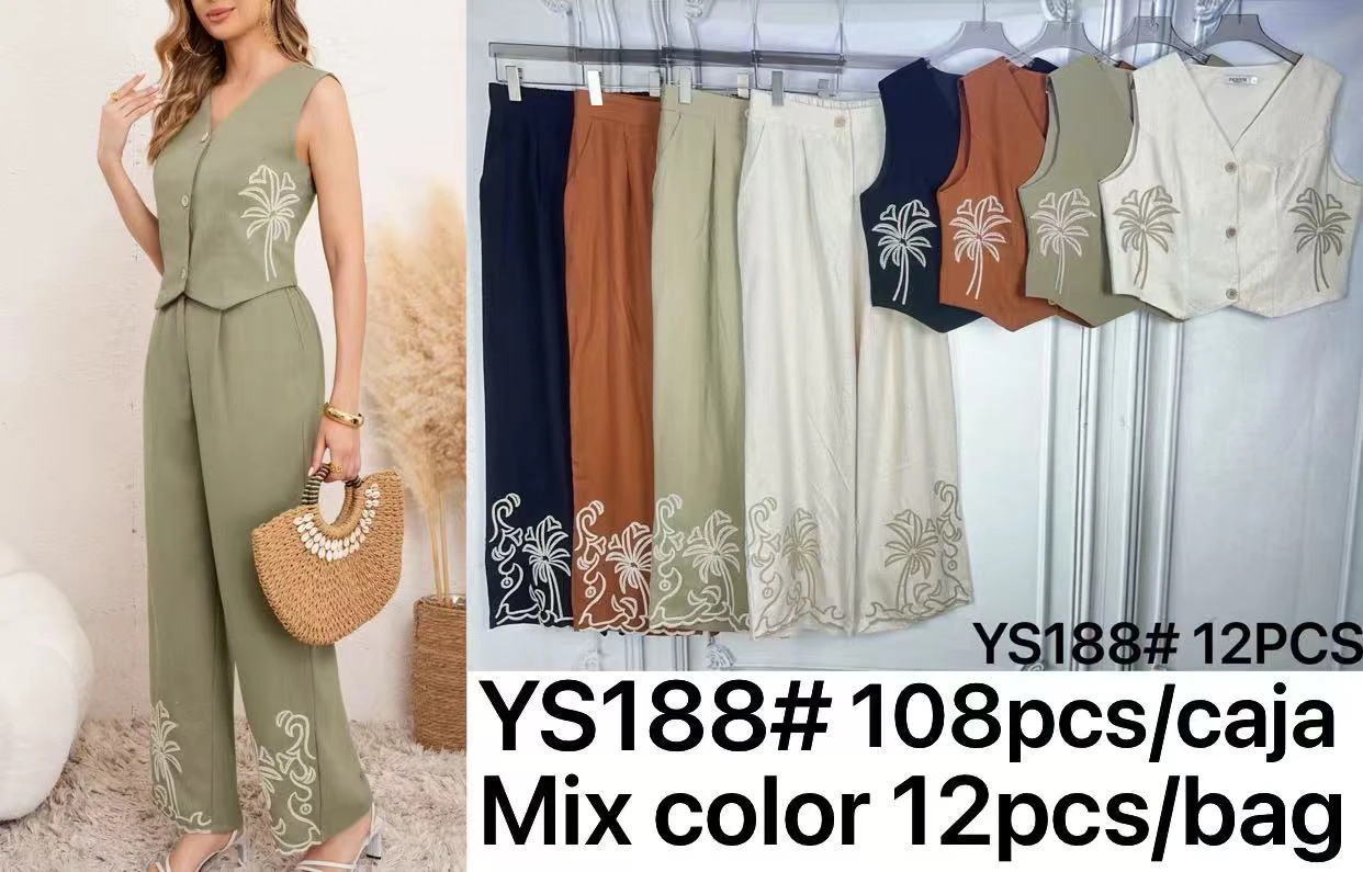 Conjunto de top y pantalones con estampado de palmeras-YS188