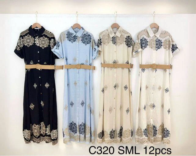 Vestido camisero estampado con cinturón-C320