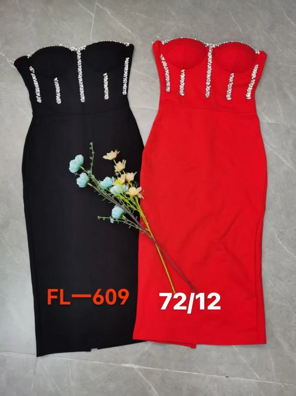 Vestido de fiesta strapless con pedrería-FL609
