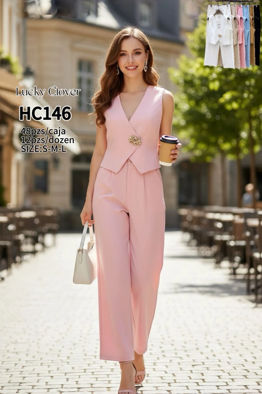Conjunto de chaleco sastre sin mangas y pantalón de vestir-HC146
