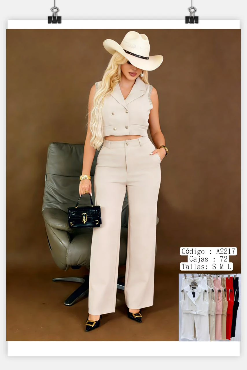 Conjunto de chaleco corto sin mangas y pantalón-A2217