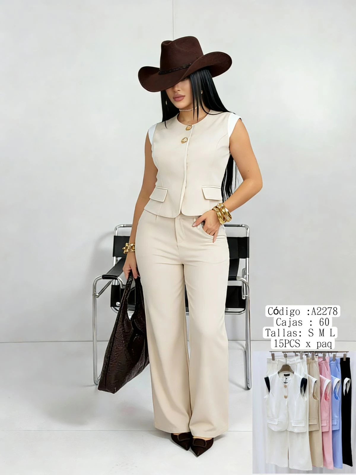 Conjunto de chaleco sin mangas y pantalón de vestir-A2278