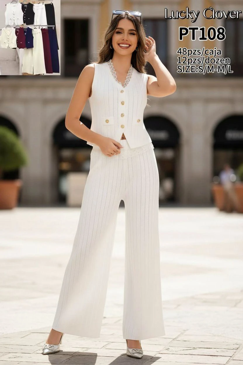 Conjunto elegante de chaleco y pantalones-PT108