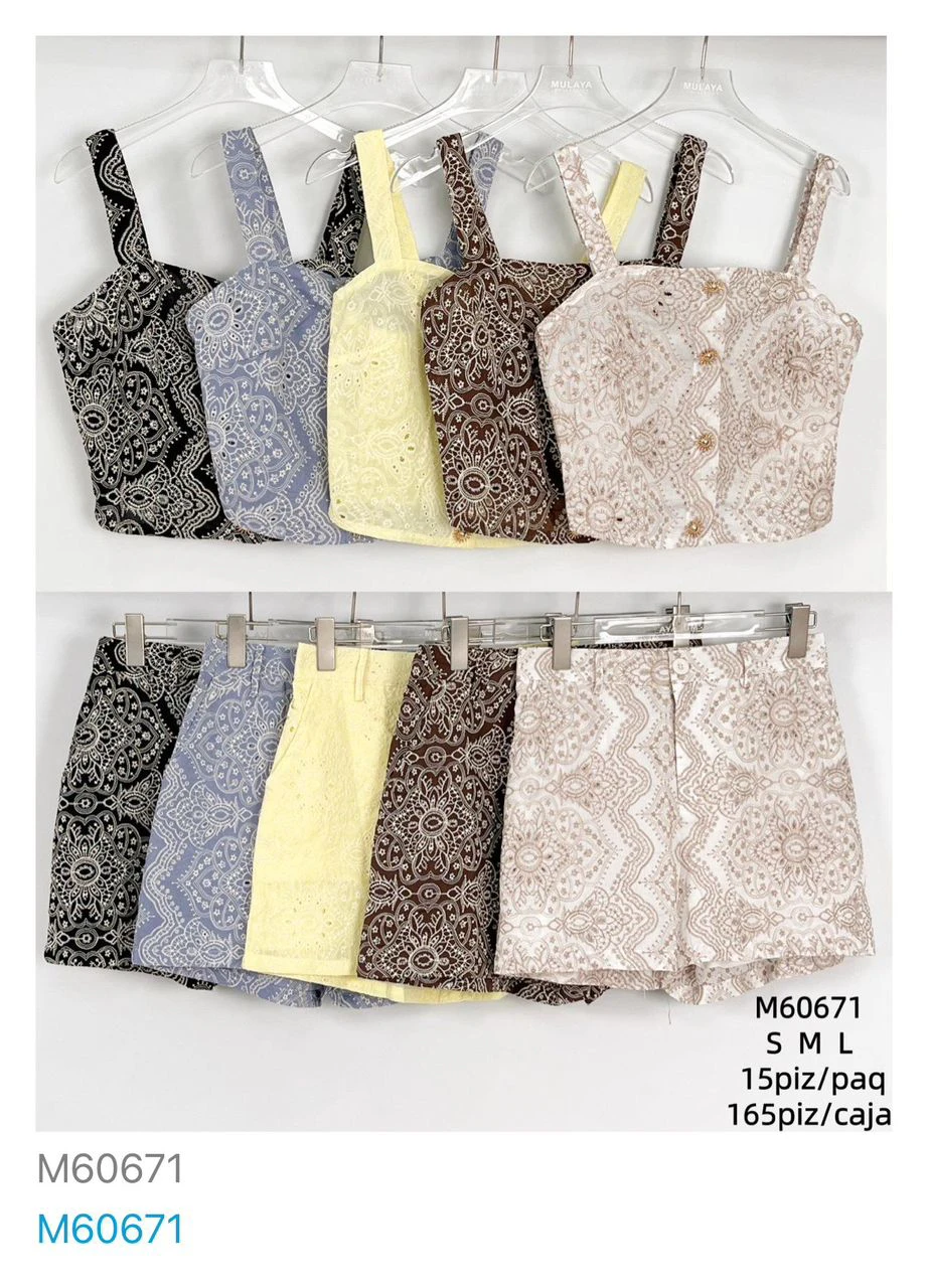 Conjunto de top de tirantes y shorts bordados-M60671
