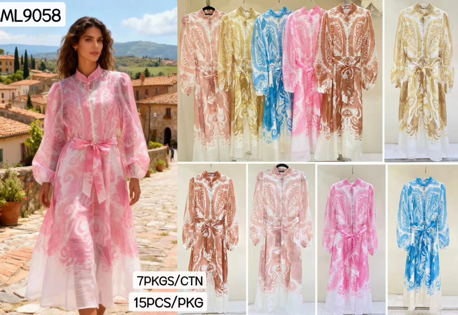 Vestido largo estampado con cinturón-ML9058