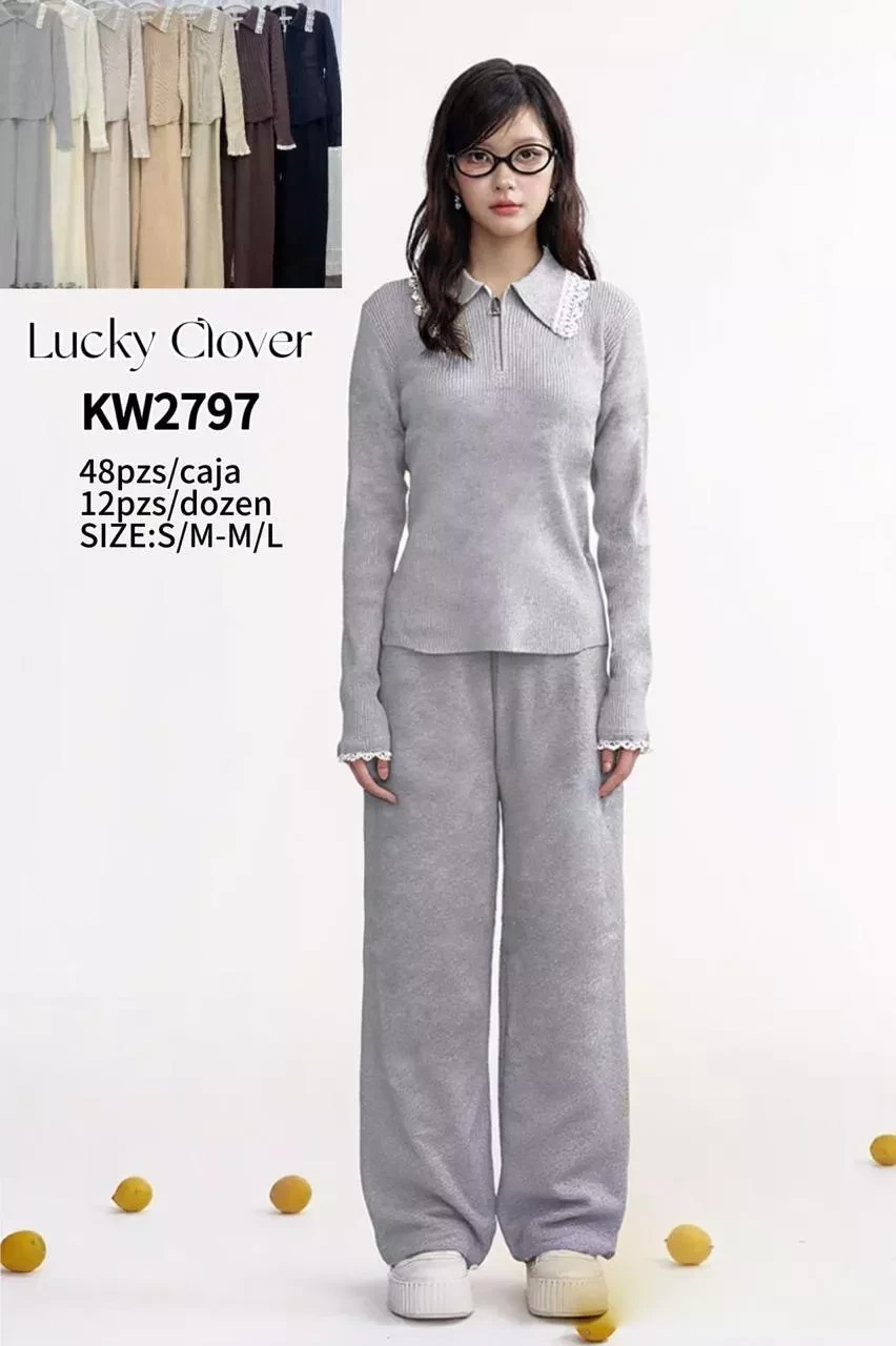Conjunto tejido con detalles de encaje-KW2797