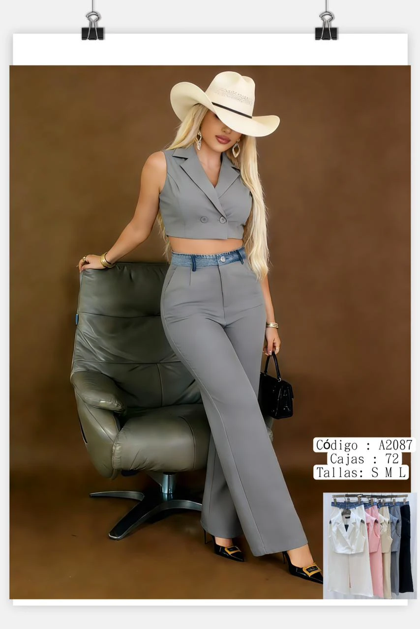 Conjunto de top tipo chaleco y pantalón-A2087