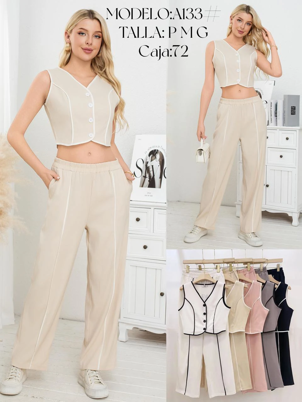 Conjunto de chaleco y pantalón para mujer-A133