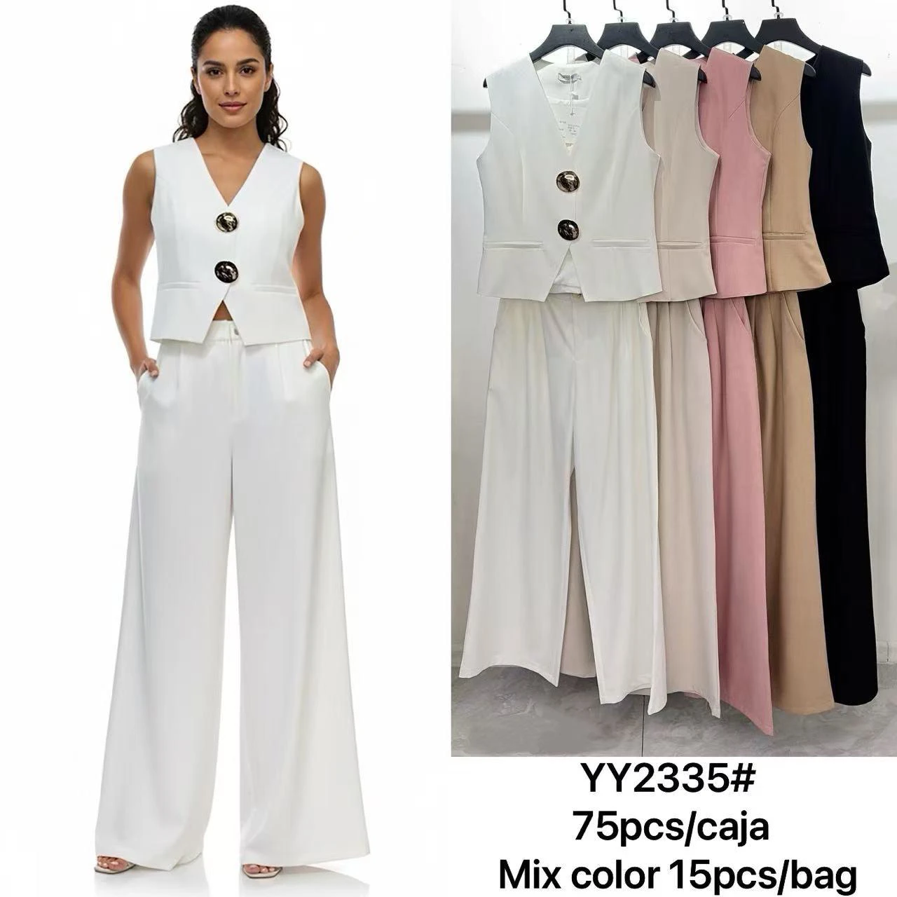 Conjunto de chaleco y pantalón palazzo-YY2335