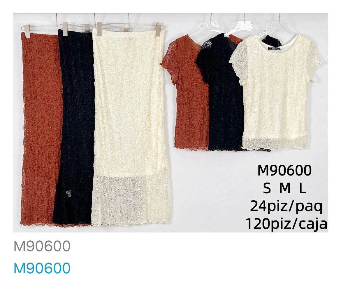 Conjunto de blusa y falda de encaje-M90600