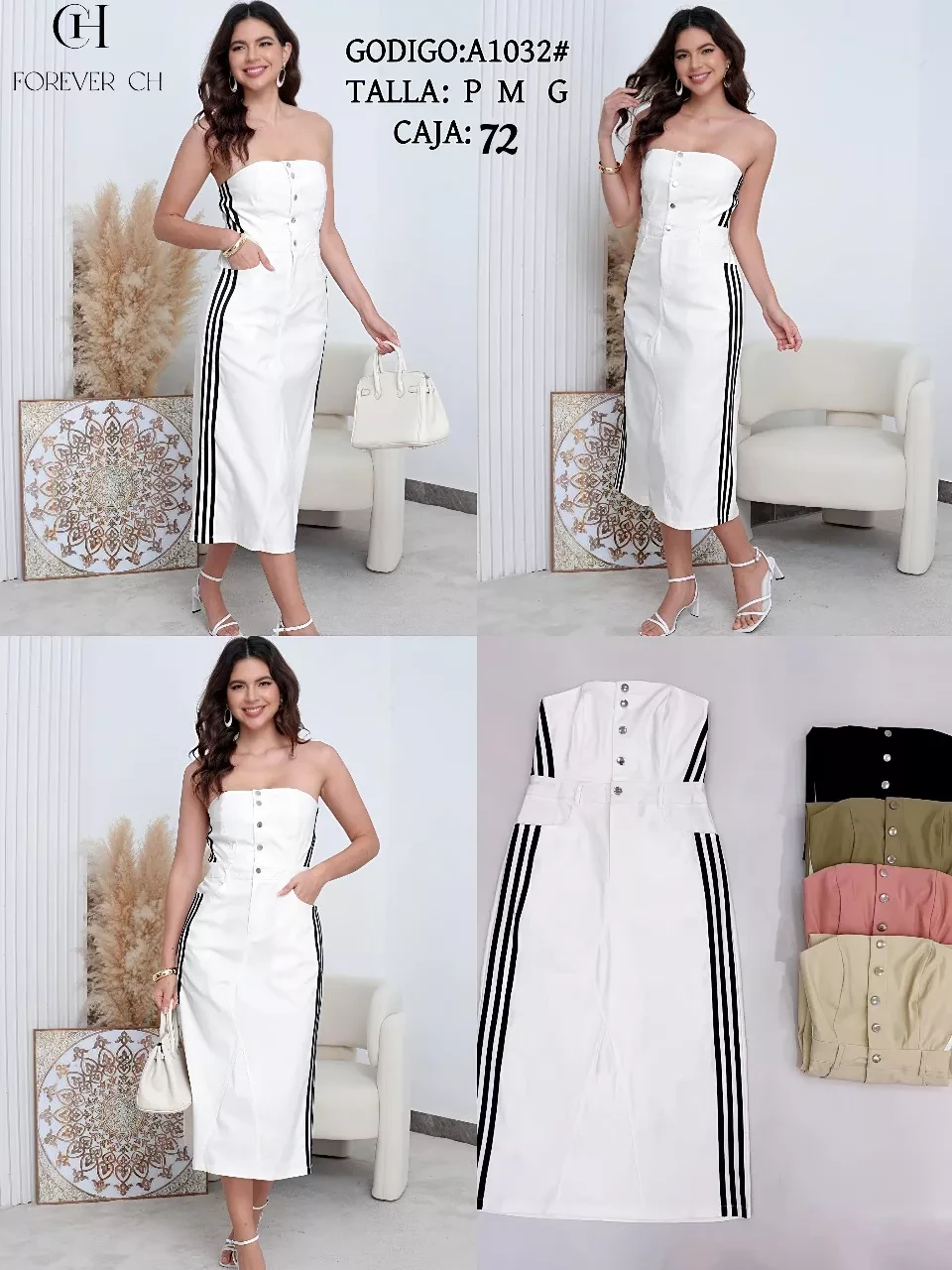 Vestido strapless con detalle de franjas-A1032
