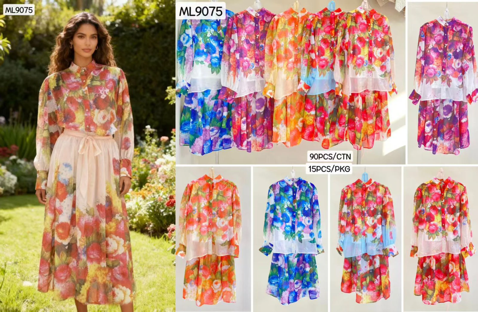Conjunto de Blusa y Falda Midi Floral-ML9075