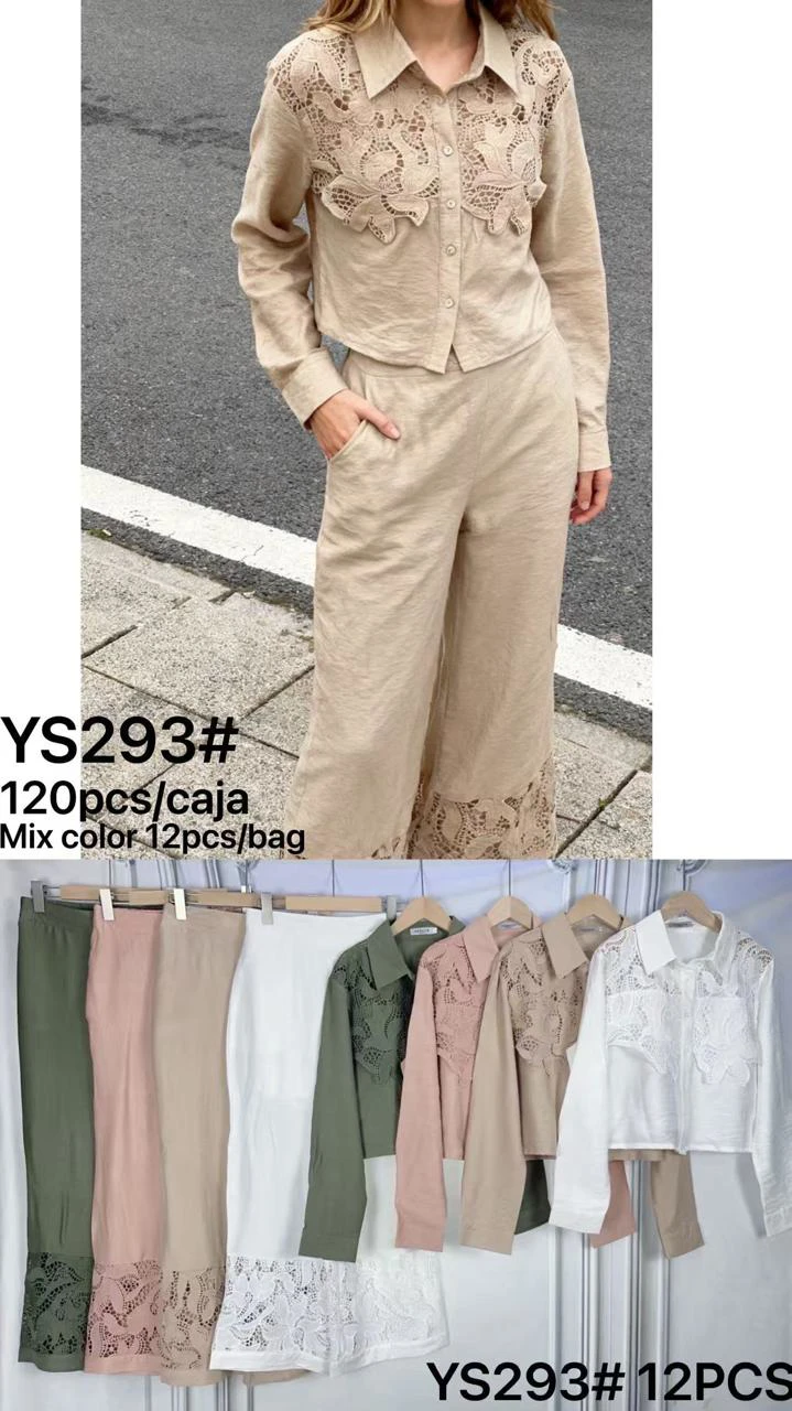Conjunto de camisa crop con encaje y pantalón palazzo-YS293