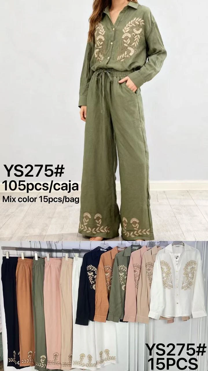 Conjunto de camisa y pantalón con bordados-YS275