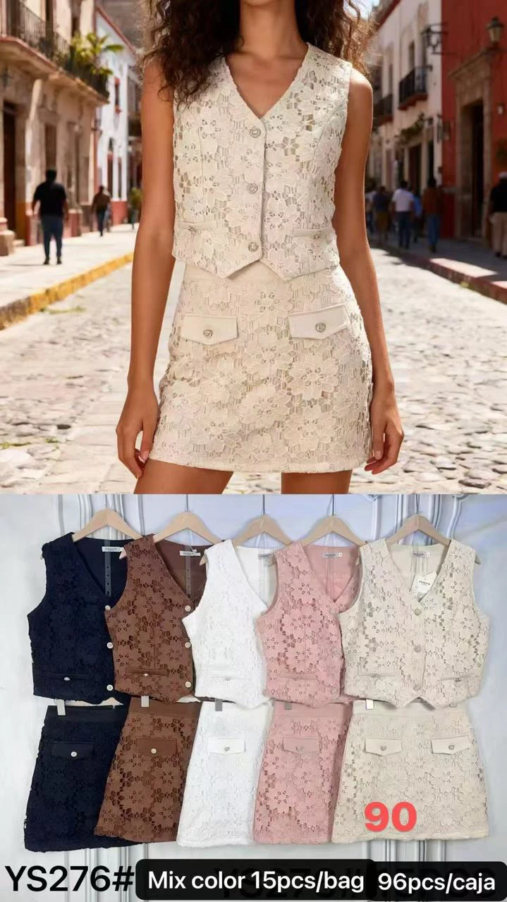 Conjunto de chaleco y minifalda de encaje-YS276