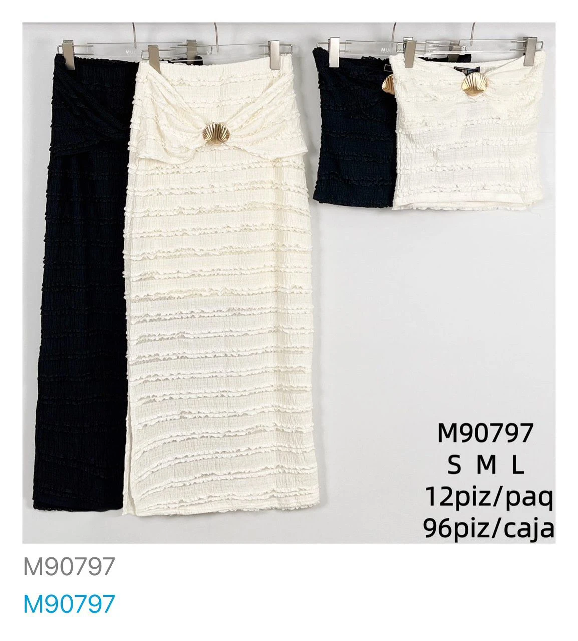 Conjunto de Falda Larga y Top Bandeau con Textura-M90797