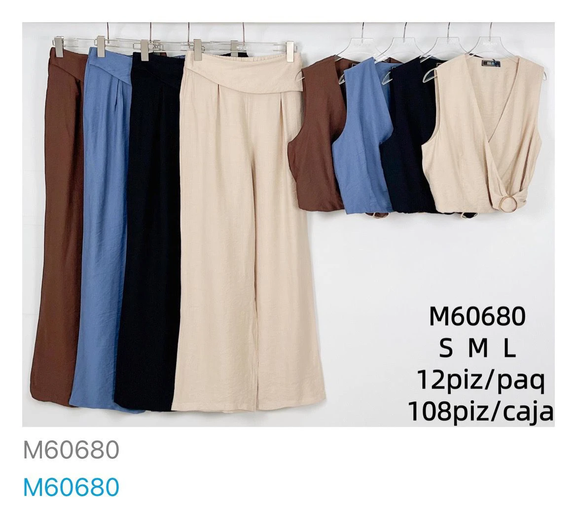 Conjunto de top sin mangas y pantalón ancho-M60680
