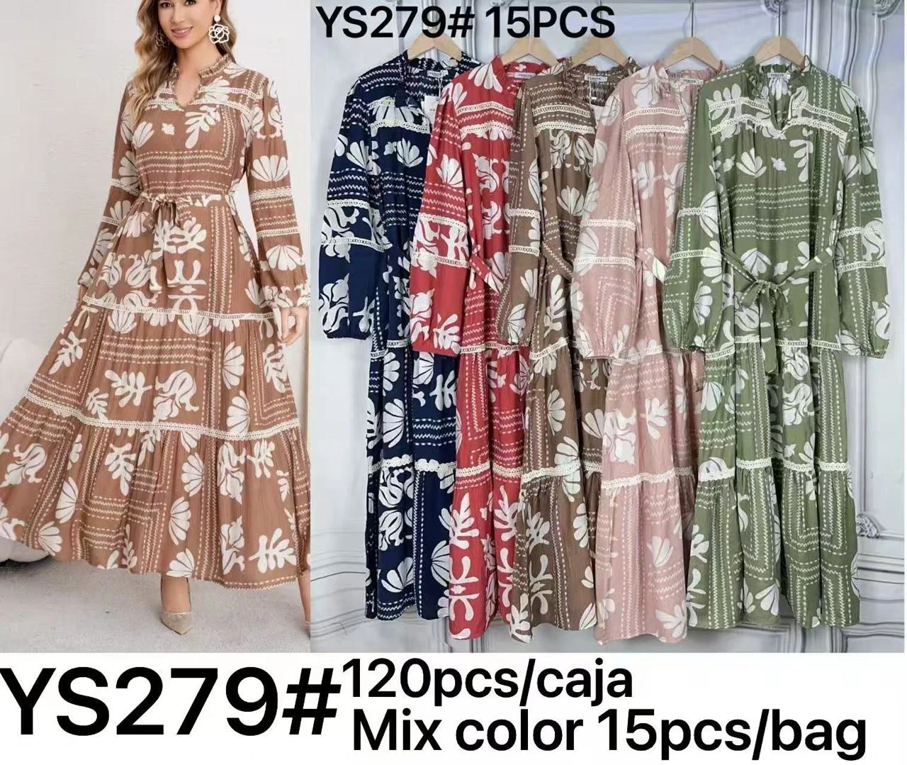 Vestido largo con estampado floral y cinturón-YS279