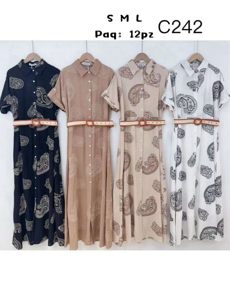 Vestido largo estampado tipo camisero-C242