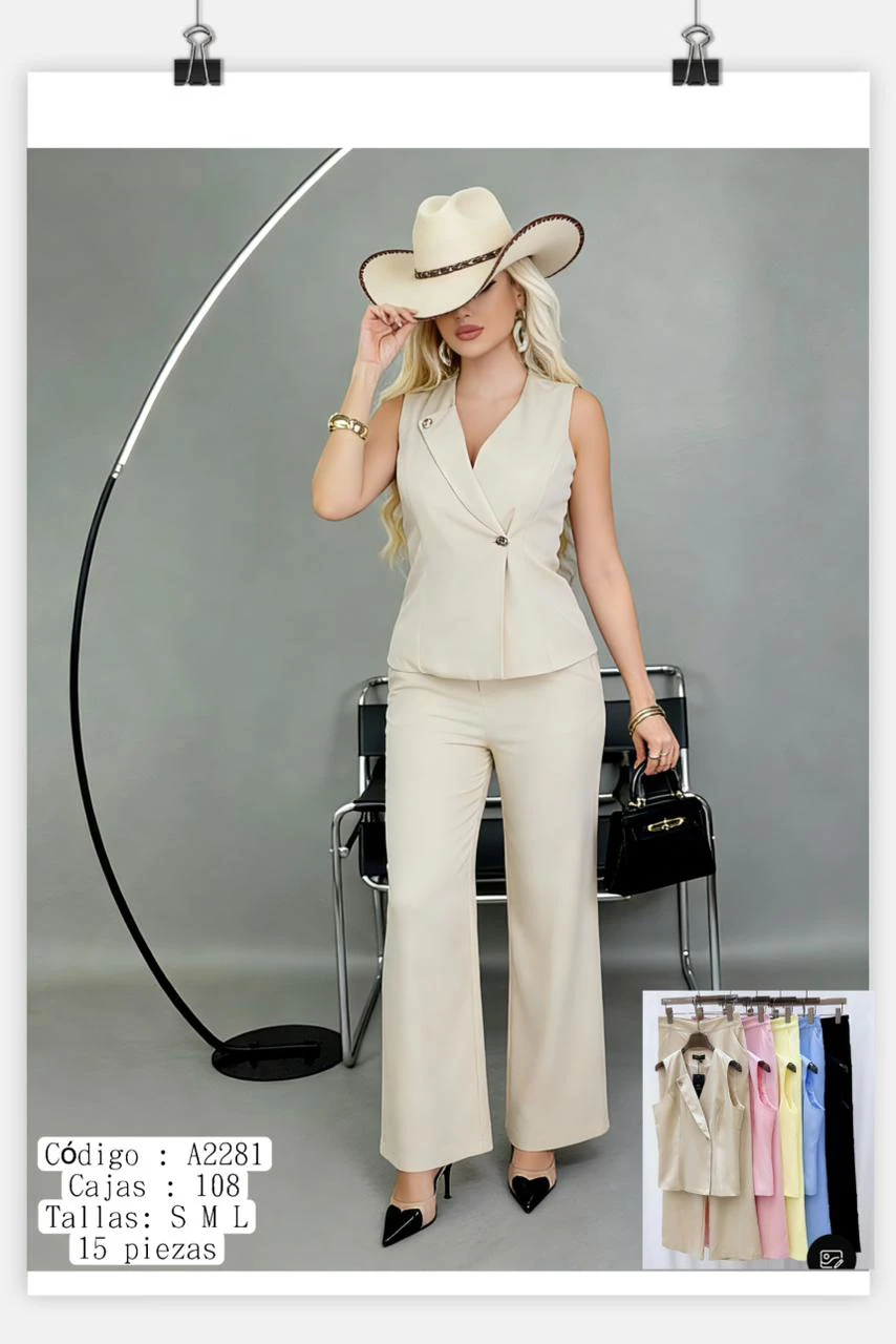Conjunto de chaleco y pantalón ancho-A2281