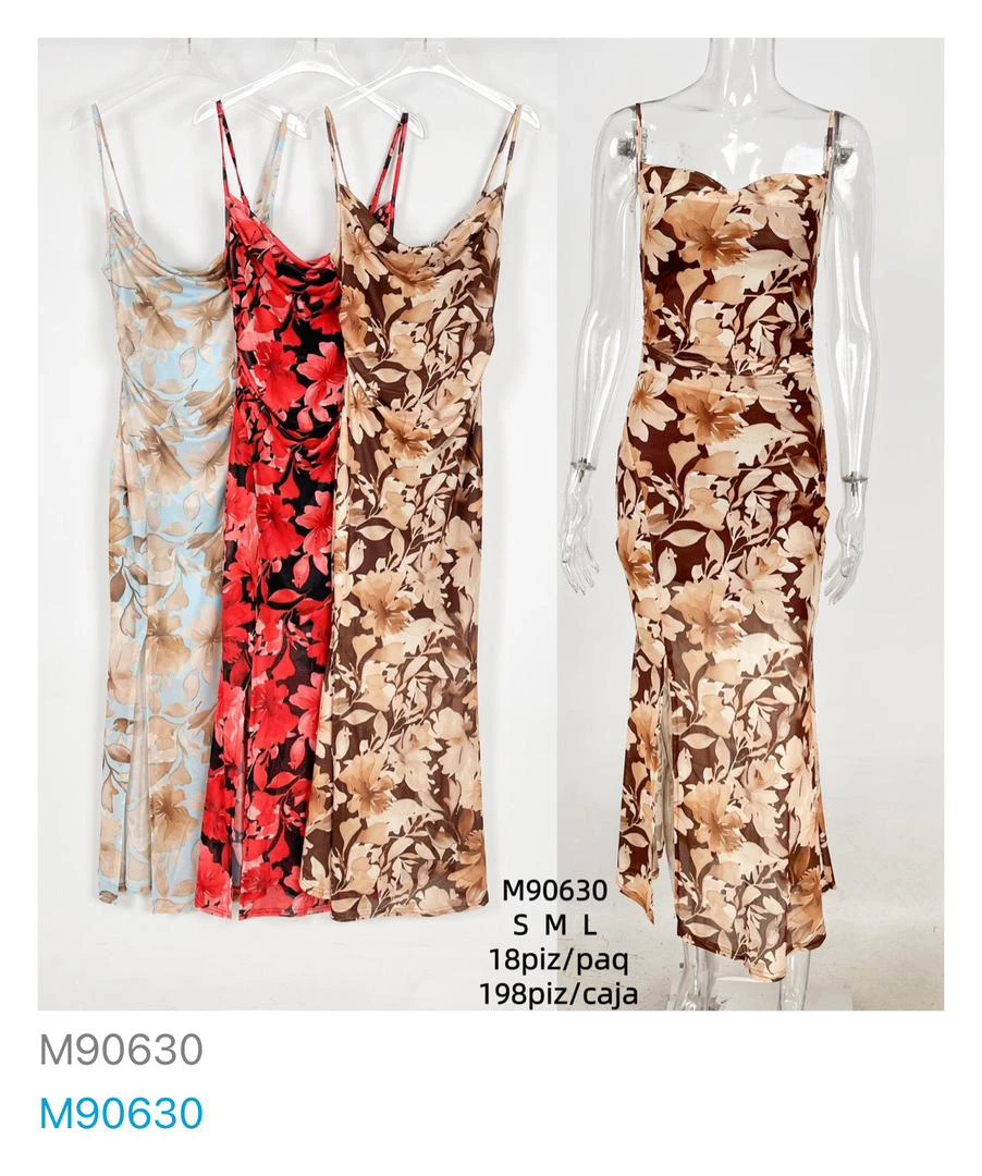 Vestido Floral Largo con Abertura-M90630