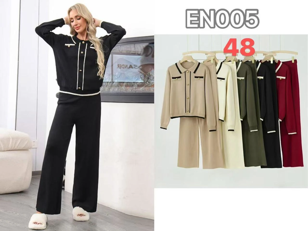 Conjunto de Suéter y Pantalón con Detalles en Contraste-EN005