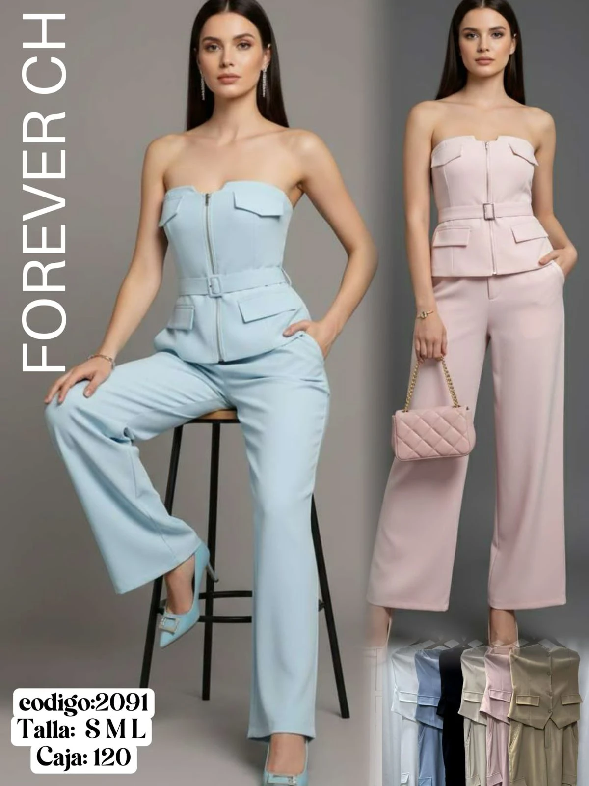 Conjunto strapless con cinturón-A2091