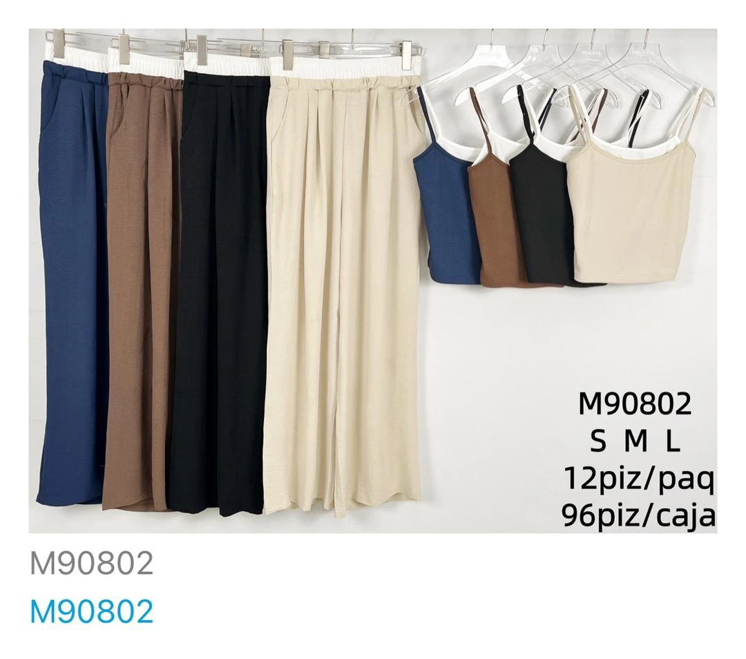 Conjunto Pantalones de corte ancho con tops de tirantes-M90802