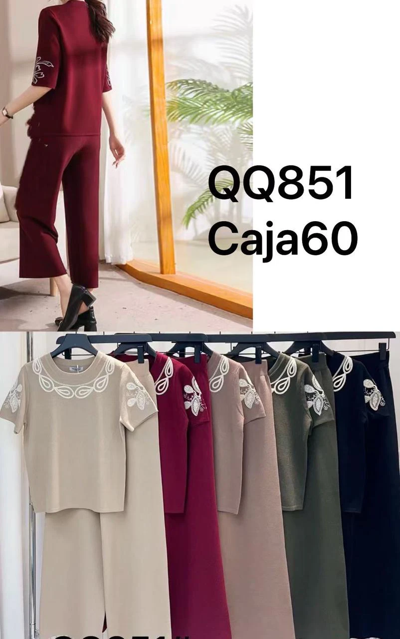 Conjunto de Pantalón y Blusa Bordada para Mujer-QQ851
