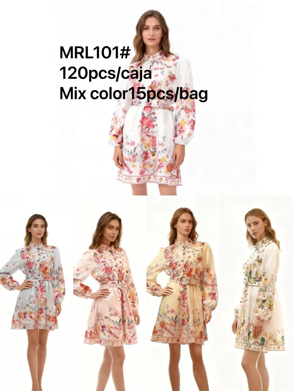 Vestido floral con cinturón-MRL101