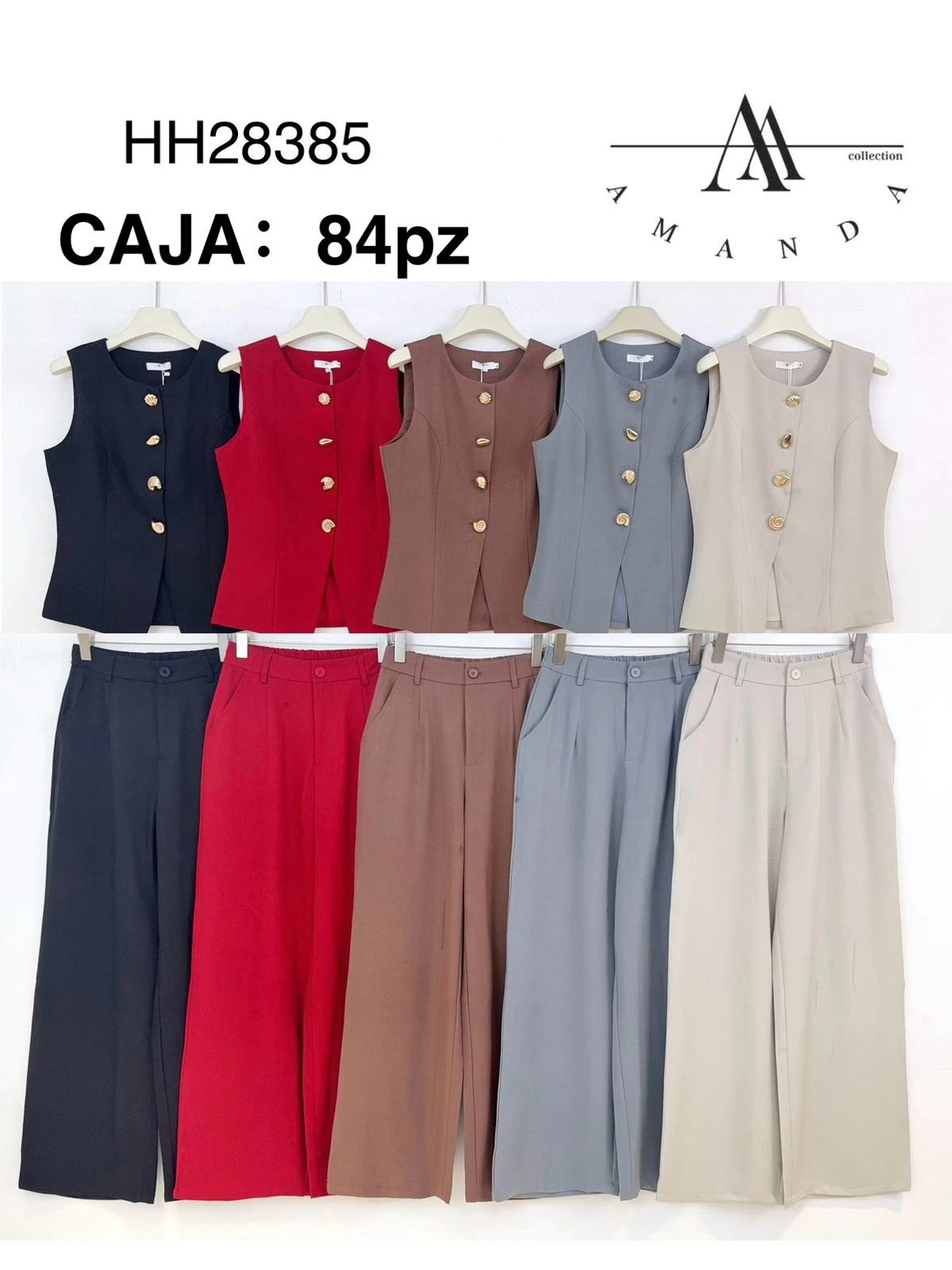 Conjunto de Blusa sin Mangas y Pantalón Ancho-HH28385