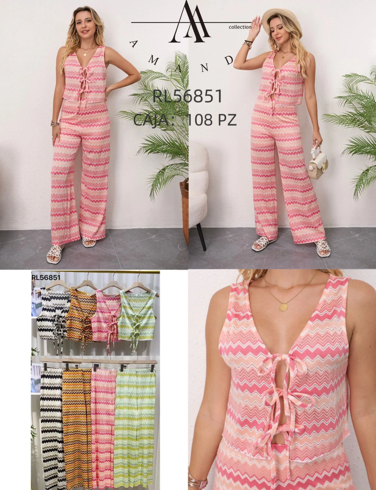 Conjunto de top sin mangas y pantalón con estampado-RL56851