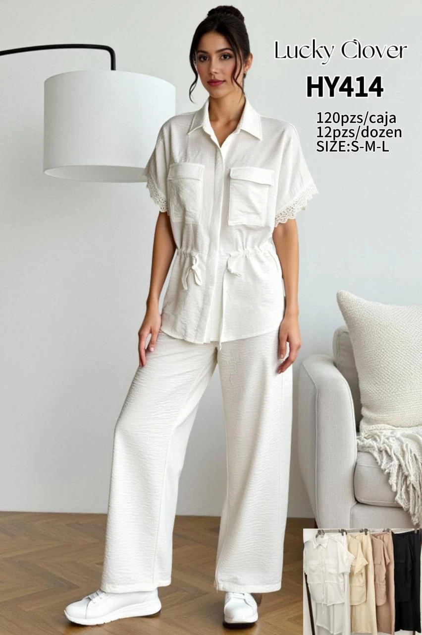 Conjunto casual de camisa y pantalón-HY414