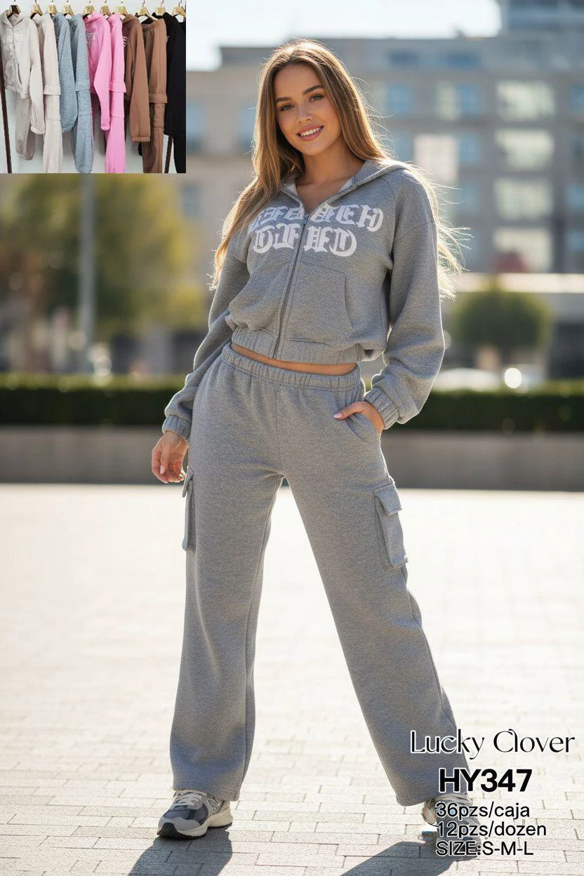 Conjunto deportivo de sudadera con capucha y pantalones-HY347