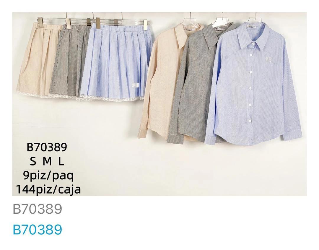 Conjunto de Blusa y Falda de Rayas-B70389